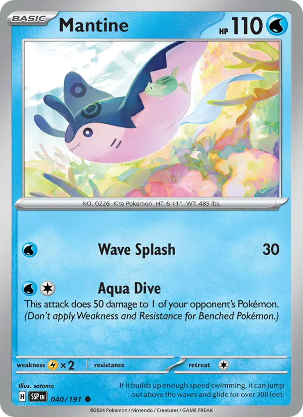 Mantine Reverse Holo 040/191 Surging Sparks Pokémon Card