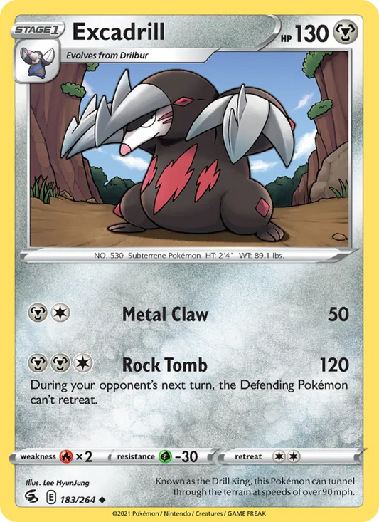 Excadrill Reverse Holo 183/264 Fusion Strike Pokémon Card