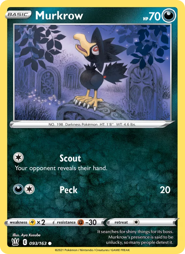 Murkrow Reverse Holo 093/163 Battle Styles Pokémon Card