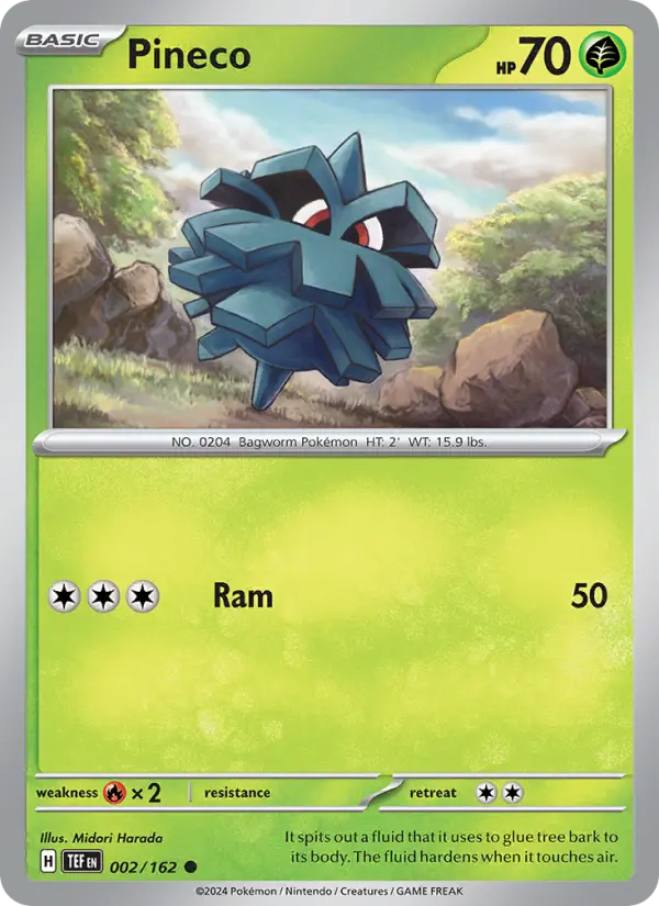 Pineco Reverse Holo 002/162 Temporal Forces Pokémon Card