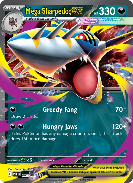 Mega Sharpedo ex Holo 061/94 Phantasmal Flames Pokémon Card