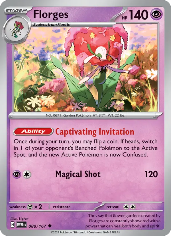 Florges Reverse Holo 088/167 Twilight Masquerade Pokémon Card