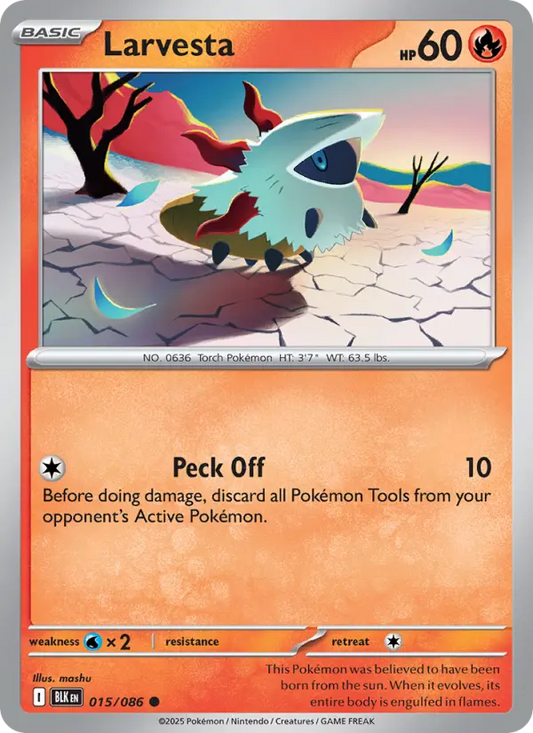 Larvesta Reverse Holo 015/86 Black Bolt Pokémon Card