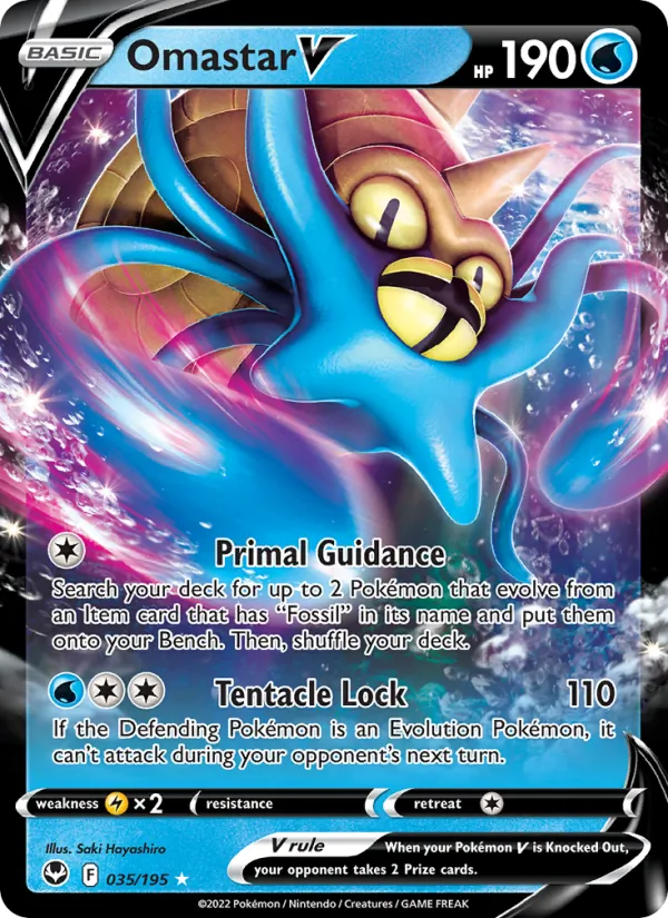 Omastar V Holo 035/195 Silver Tempest Pokémon Card