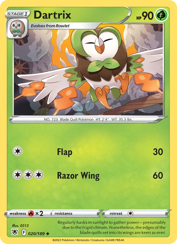 Dartrix Reverse Holo 020/189 Astral Radiance Pokémon Card