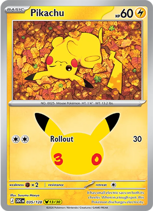 Pikachu Normal 035/128 30th Celebration Pokémon Card