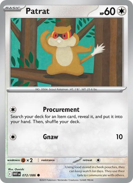Patrat Reverse Holo 072/86 White Flare Pokémon Card