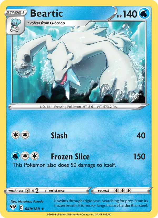Beartic Reverse Holo 049/189 Darkness Ablaze Pokémon Card