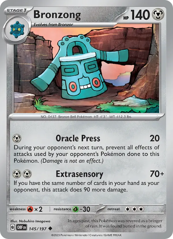 Bronzong Reverse Holo 145/197 Obsidian Flames Pokémon Card