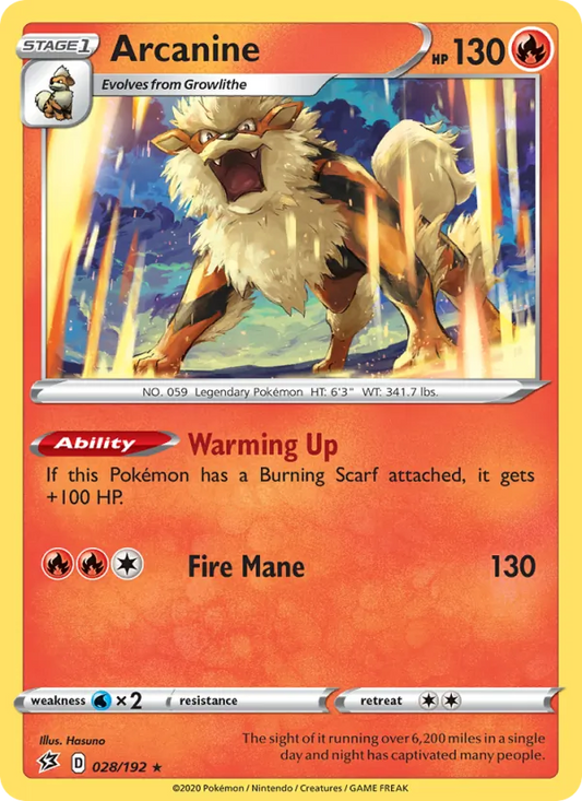 Arcanine Reverse Holo 028/192 Rebel Clash Pokémon Card
