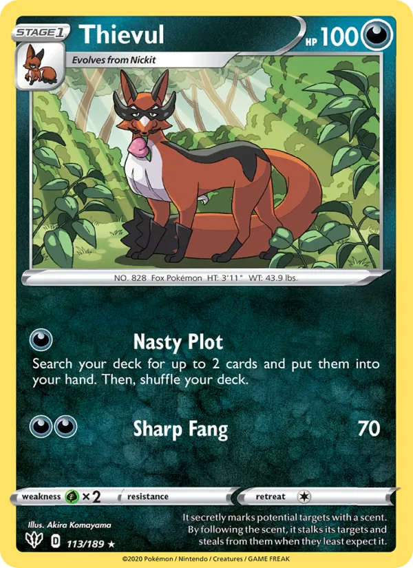 Thievul Reverse Holo 113/189 Darkness Ablaze Pokémon Card