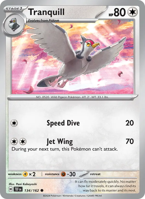 Tranquill Reverse Holo 134/162 Temporal Forces Pokémon Card