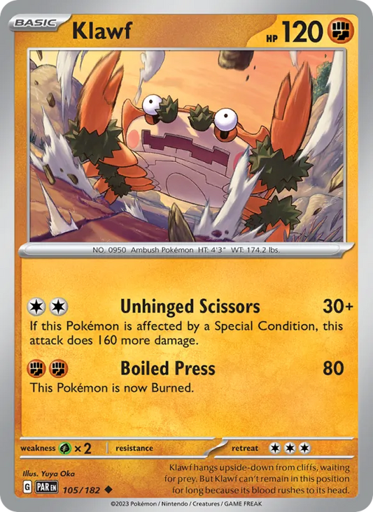 Klawf Normal 105/182 Paradox Rift Pokémon Card