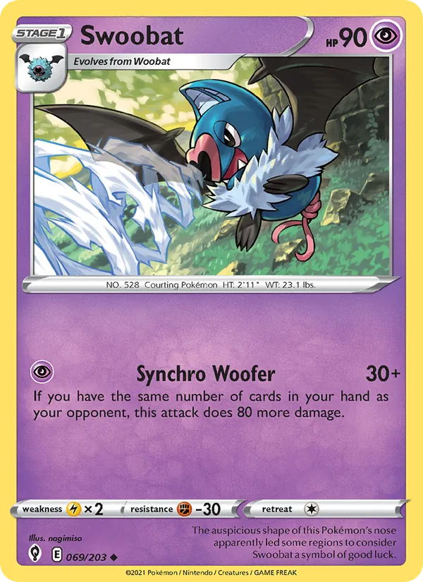 Swoobat Reverse Holo 069/203 Evolving Skies Pokémon Card