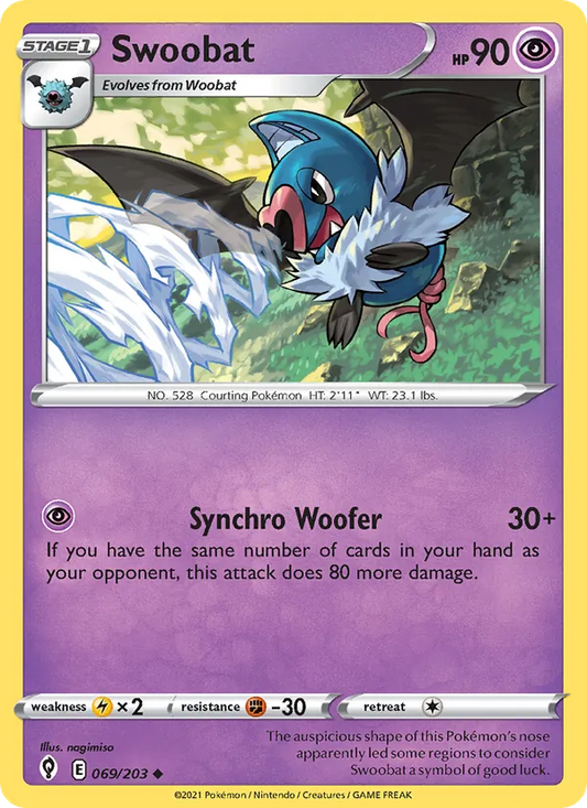Swoobat Reverse Holo 069/203 Evolving Skies Pokémon Card