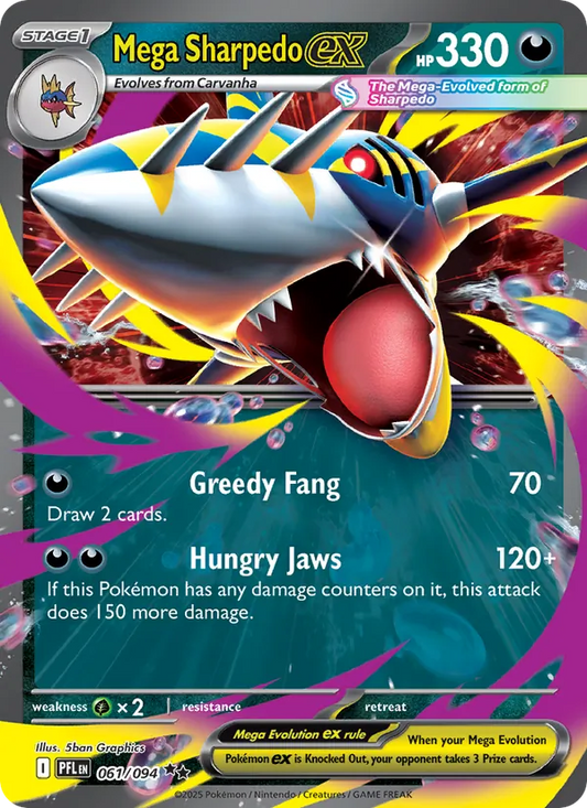 Mega Sharpedo ex Holo 061/94 Phantasmal Flames Pokémon Card