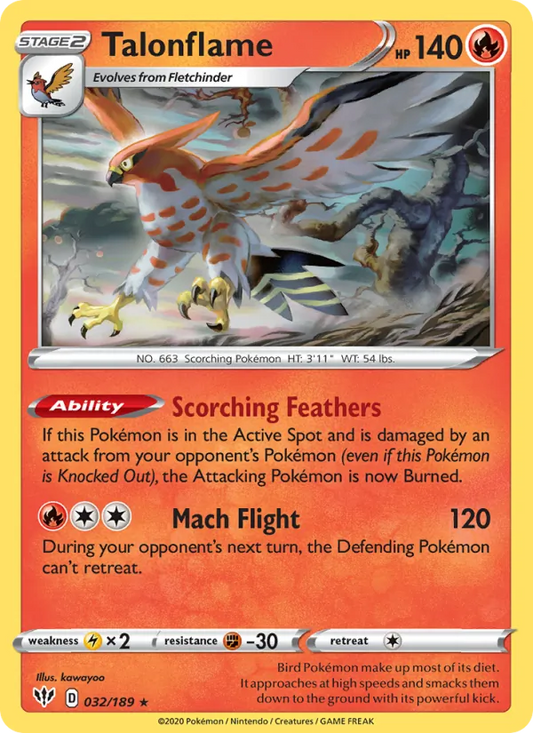 Talonflame Normal 032/189 Darkness Ablaze Pokémon Card