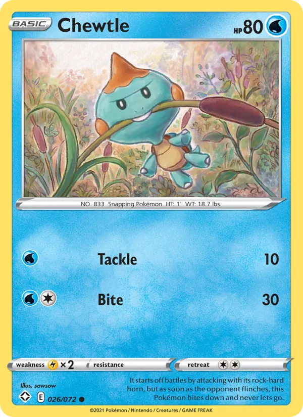 Chewtle Reverse Holo 026/72 Shining Fates Pokémon Card
