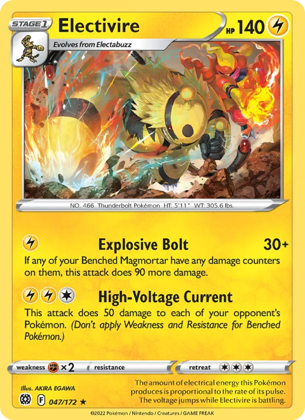 Electivire Reverse Holo 047/172 Brilliant Stars Pokémon Card