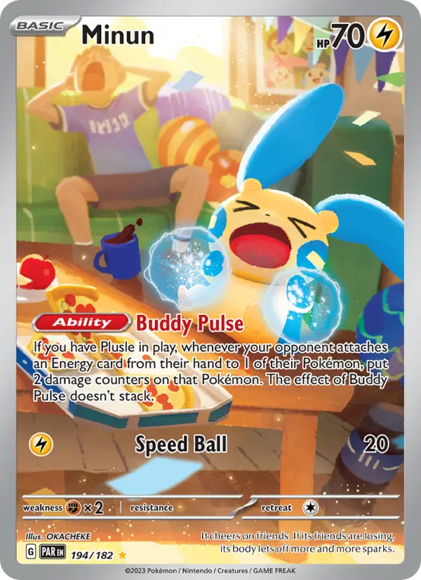 Minun Holo 194/182 Paradox Rift Pokémon Card