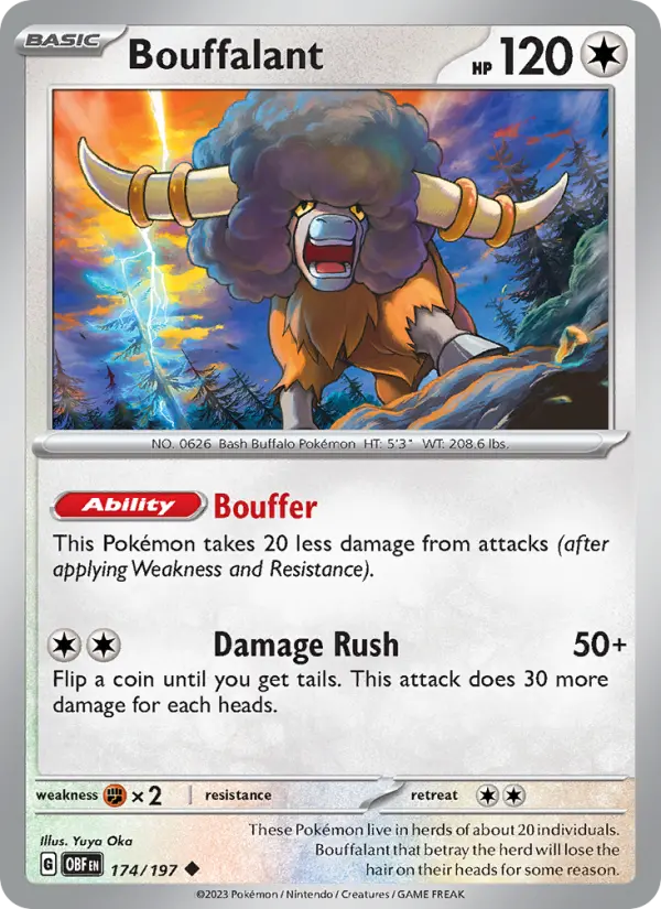Bouffalant Reverse Holo 174/197 Obsidian Flames Pokémon Card