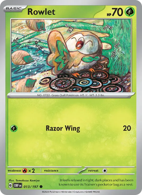 Rowlet Reverse Holo 013/197 Obsidian Flames Pokémon Card