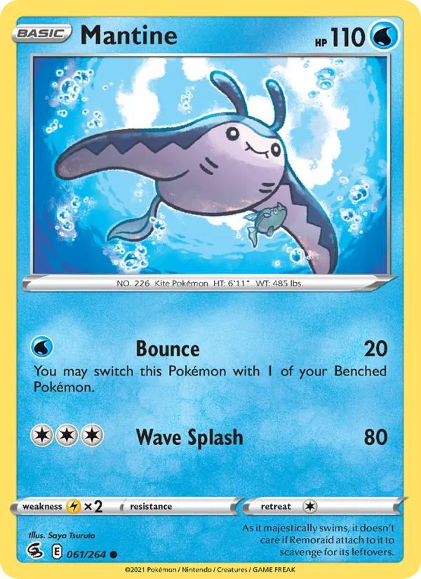 Mantine Reverse Holo 061/264 Fusion Strike Pokémon Card