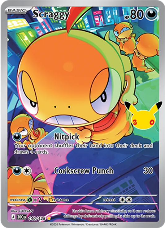 Scraggy Normal 140/128 30th Celebration Pokémon Card