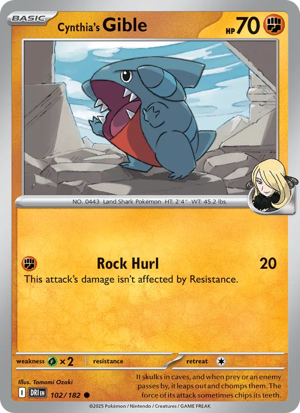 Cynthia's Gible Normal 102/182 Destined Rivals Pokémon Card