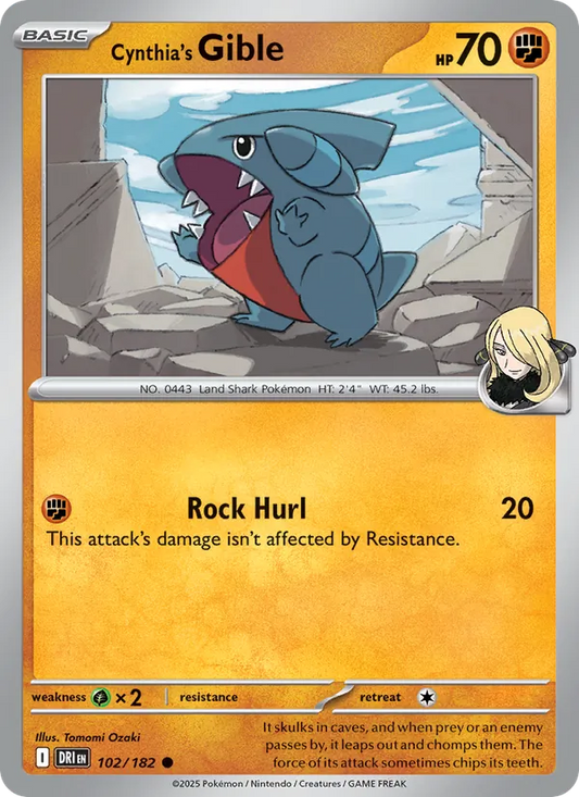 Cynthia's Gible Normal 102/182 Destined Rivals Pokémon Card