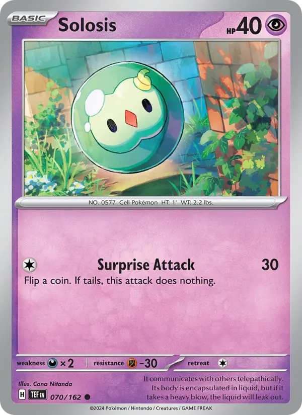 Solosis Reverse Holo 070/162 Temporal Forces Pokémon Card