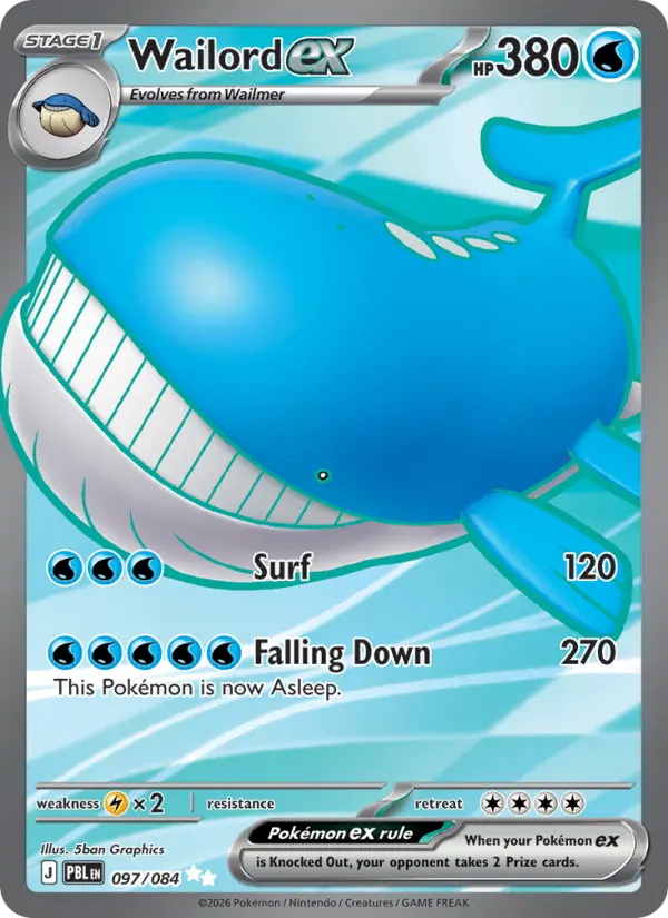 Wailord ex Holo 097/84 Pitch Black Pokémon Card
