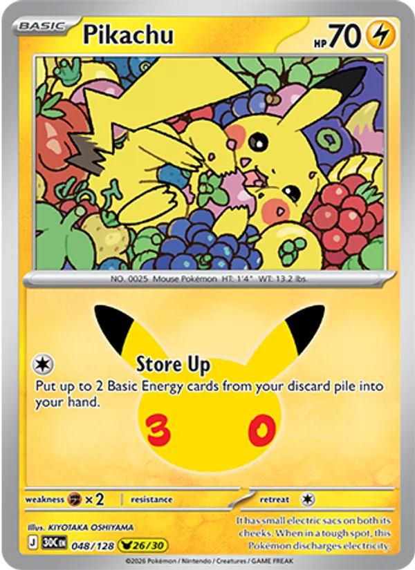 Pikachu Normal 048/128 30th Celebration Pokémon Card