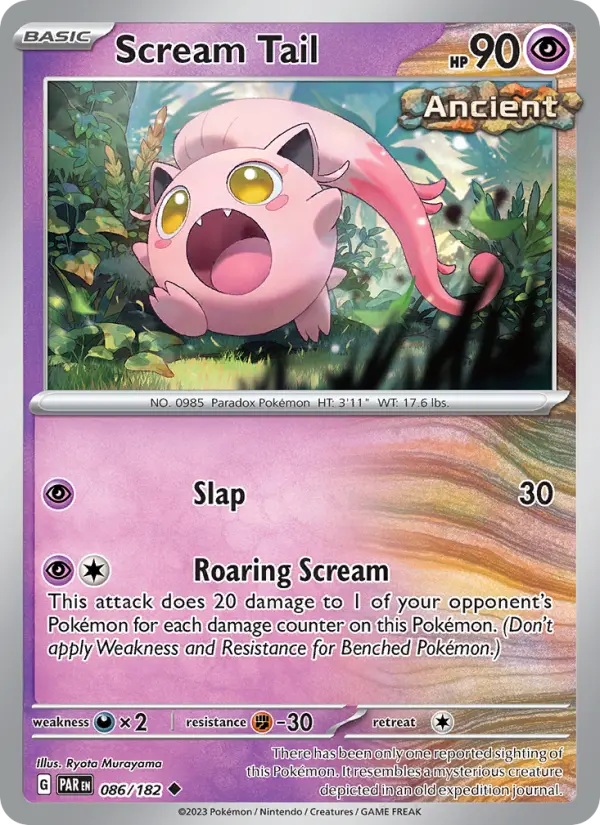 Scream Tail Reverse Holo 086/182 Paradox Rift Pokémon Card