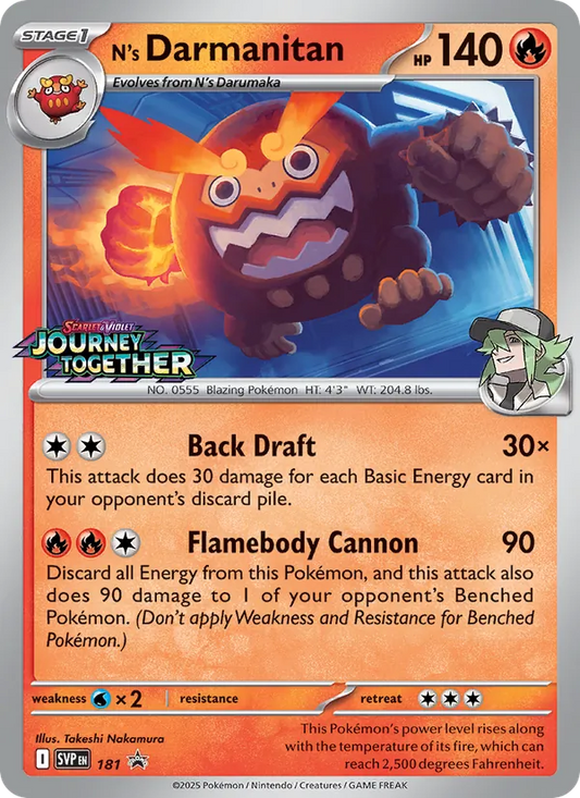 N's Darmanitan Holo 181/225 SVP Black Star Promos Pokémon Card