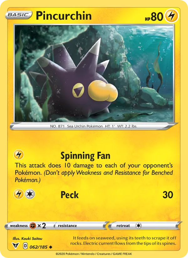 Pincurchin Reverse Holo 062/185 Vivid Voltage Pokémon Card