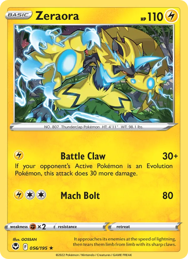 Zeraora Reverse Holo 056/195 Silver Tempest Pokémon Card