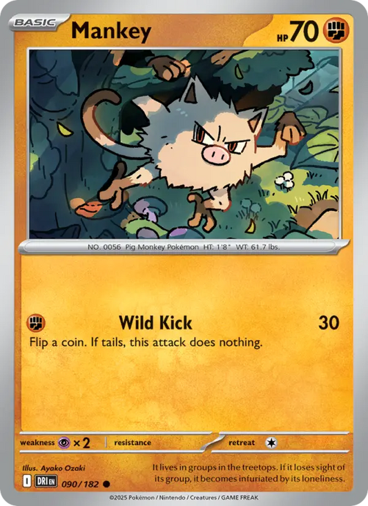 Mankey Reverse Holo 090/182 Destined Rivals Pokémon Card
