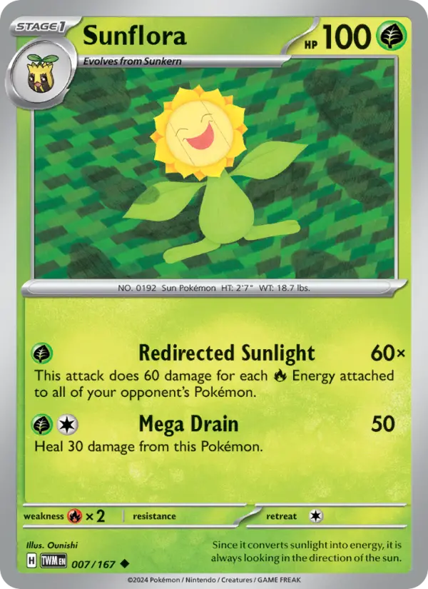 Sunflora Reverse Holo 007/167 Twilight Masquerade Pokémon Card