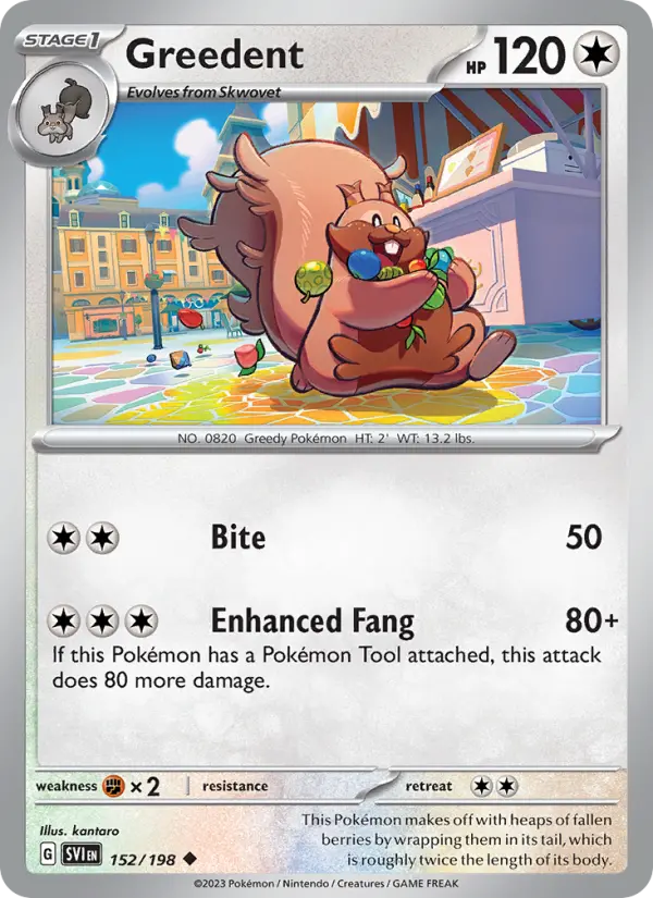Greedent Non-Foil 152/198 Scarlet & Violet Pokémon Card