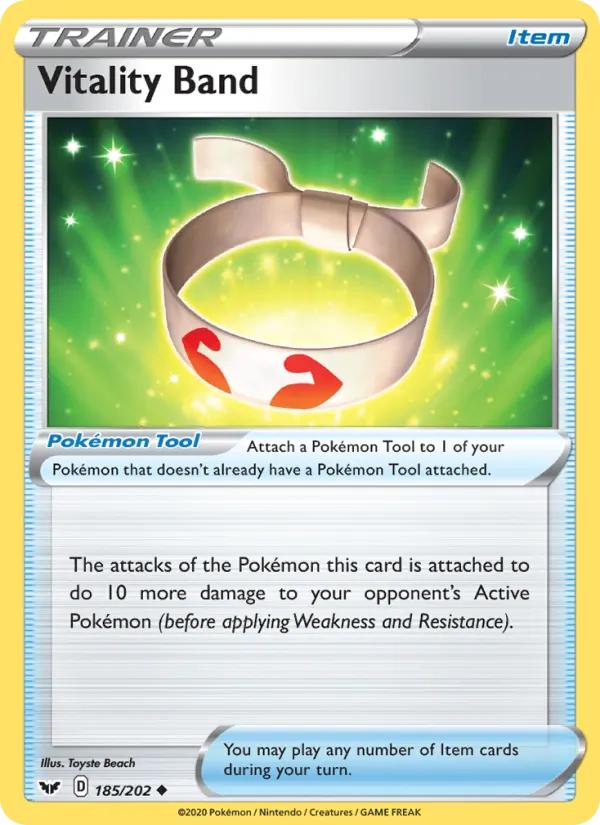 Vitality Band Reverse Holo 185/202 Sword & Shield Pokémon Card