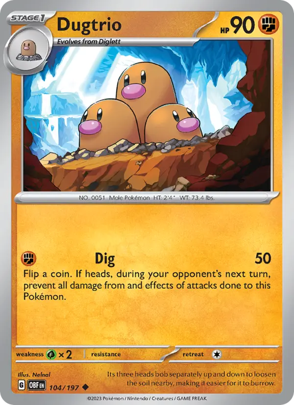 Dugtrio Reverse Holo 104/197 Obsidian Flames Pokémon Card