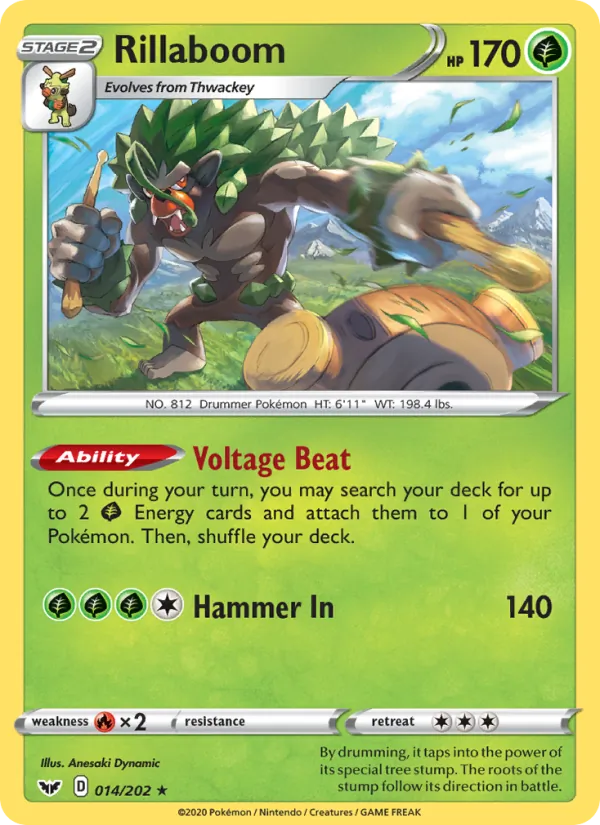 Rillaboom Reverse Holo 014/202 Sword & Shield Pokémon Card