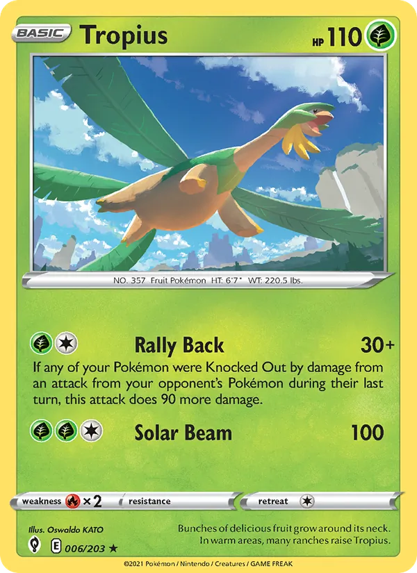 Tropius Reverse Holo 006/203 Evolving Skies Pokémon Card