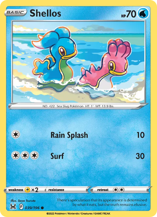 Shellos Reverse Holo 039/196 Lost Origin Pokémon Card