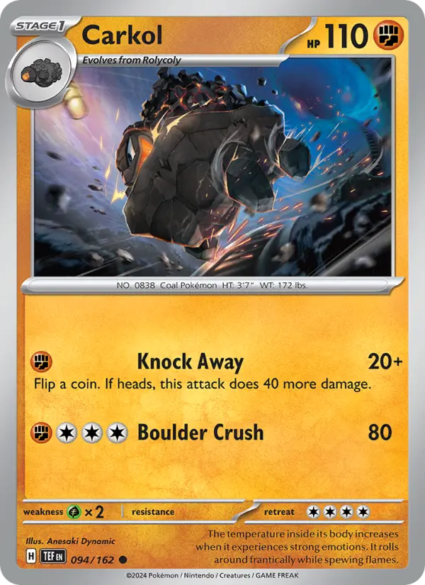 Carkol Reverse Holo 094/162 Temporal Forces Pokémon Card