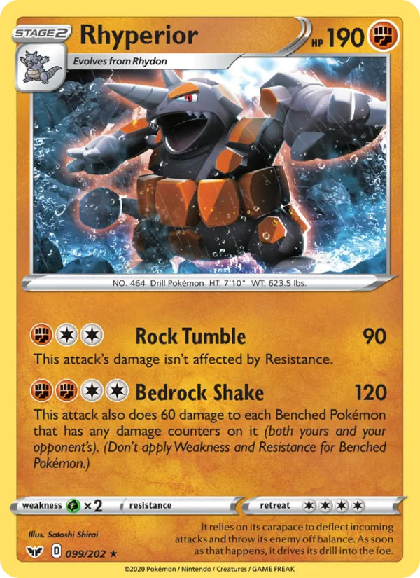 Rhyperior Reverse Holo 099/202 Sword & Shield Pokémon Card