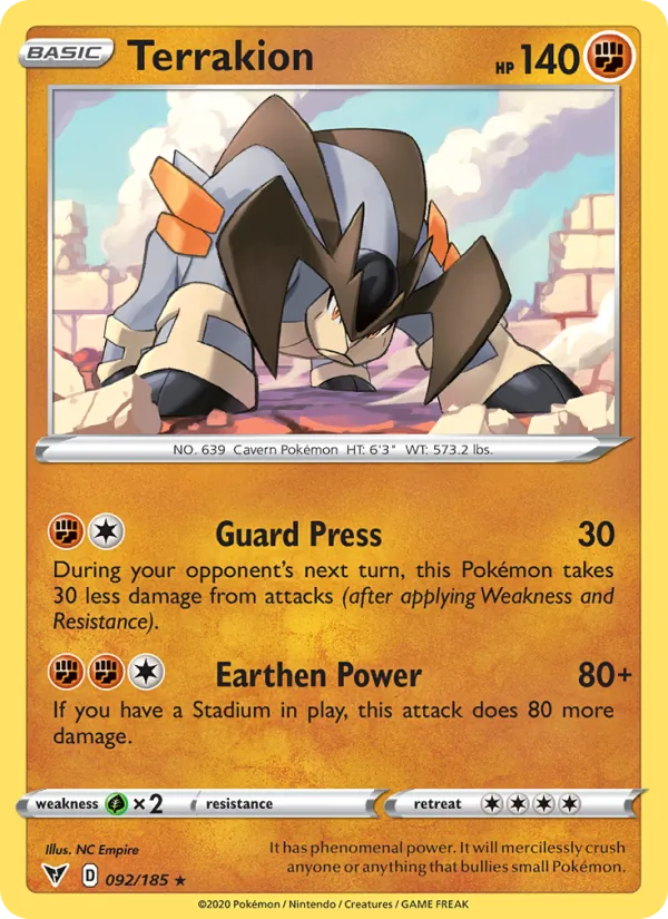 Terrakion Reverse Holo 092/185 Vivid Voltage Pokémon Card