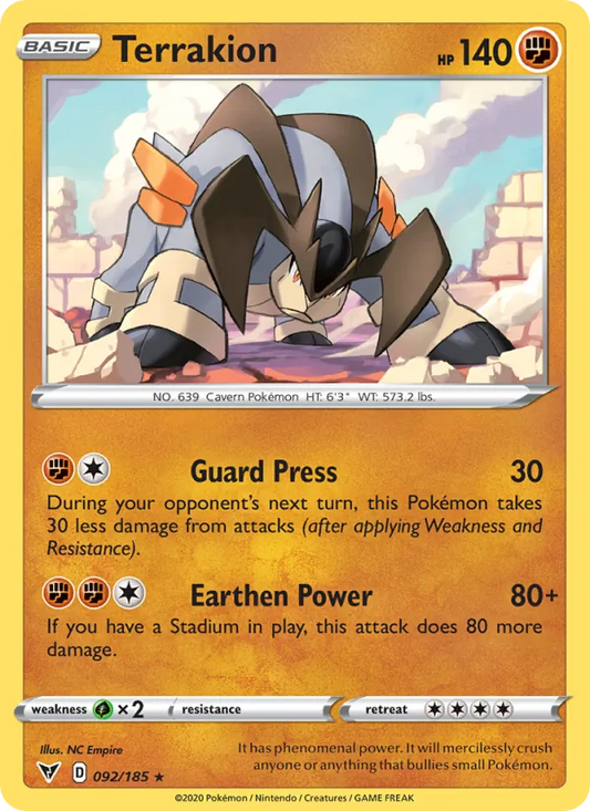 Terrakion Reverse Holo 092/185 Vivid Voltage Pokémon Card