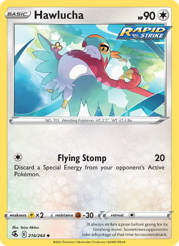 Hawlucha Reverse Holo 216/264 Fusion Strike Pokémon Card